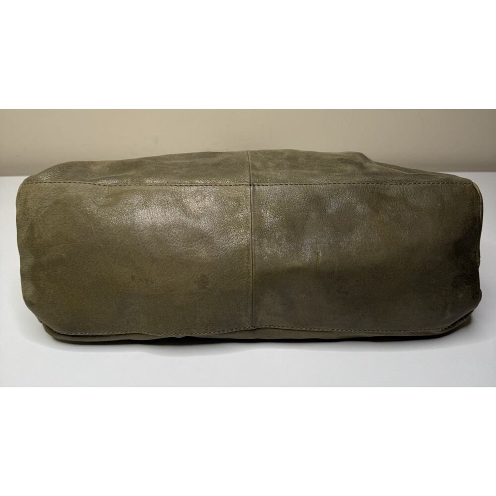 HOBO Bag Satchel Metallic Sage Green Leather Dual Handle Magnet Close Lined Bag - Picture 6 of 11